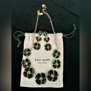Kate Spade Flutter Floral Drop Earrings and Necklace Set Black And Gold Enamel